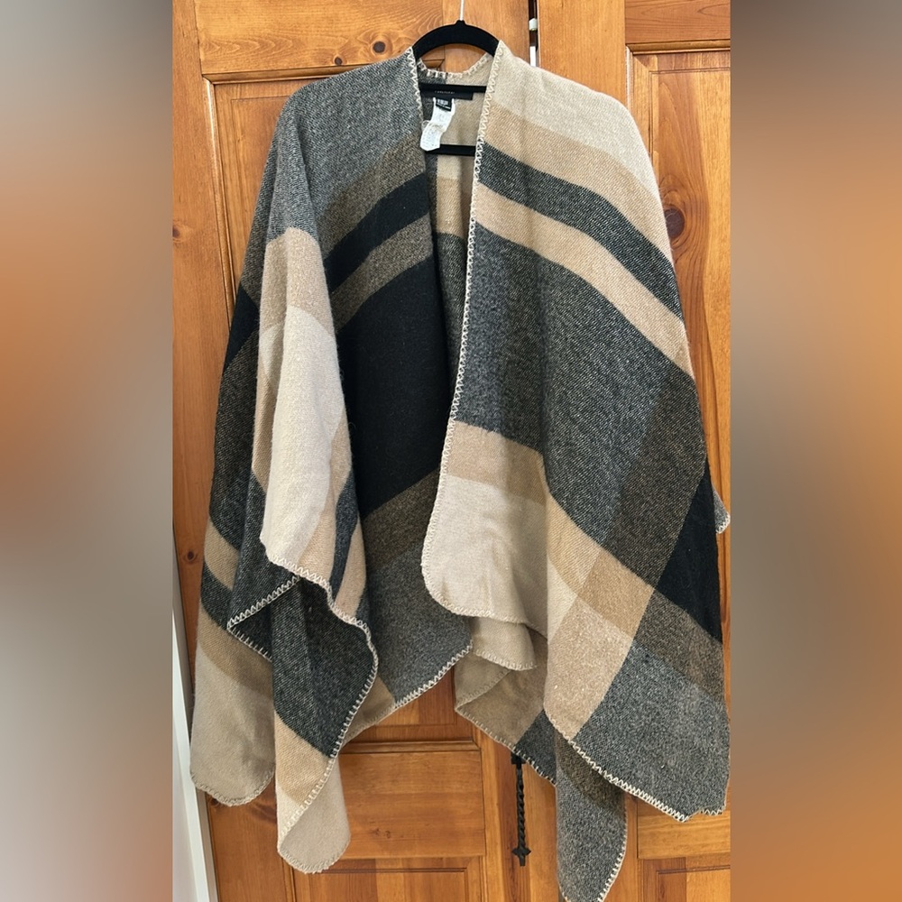 Tan & Black Plaid Shawl / Cape